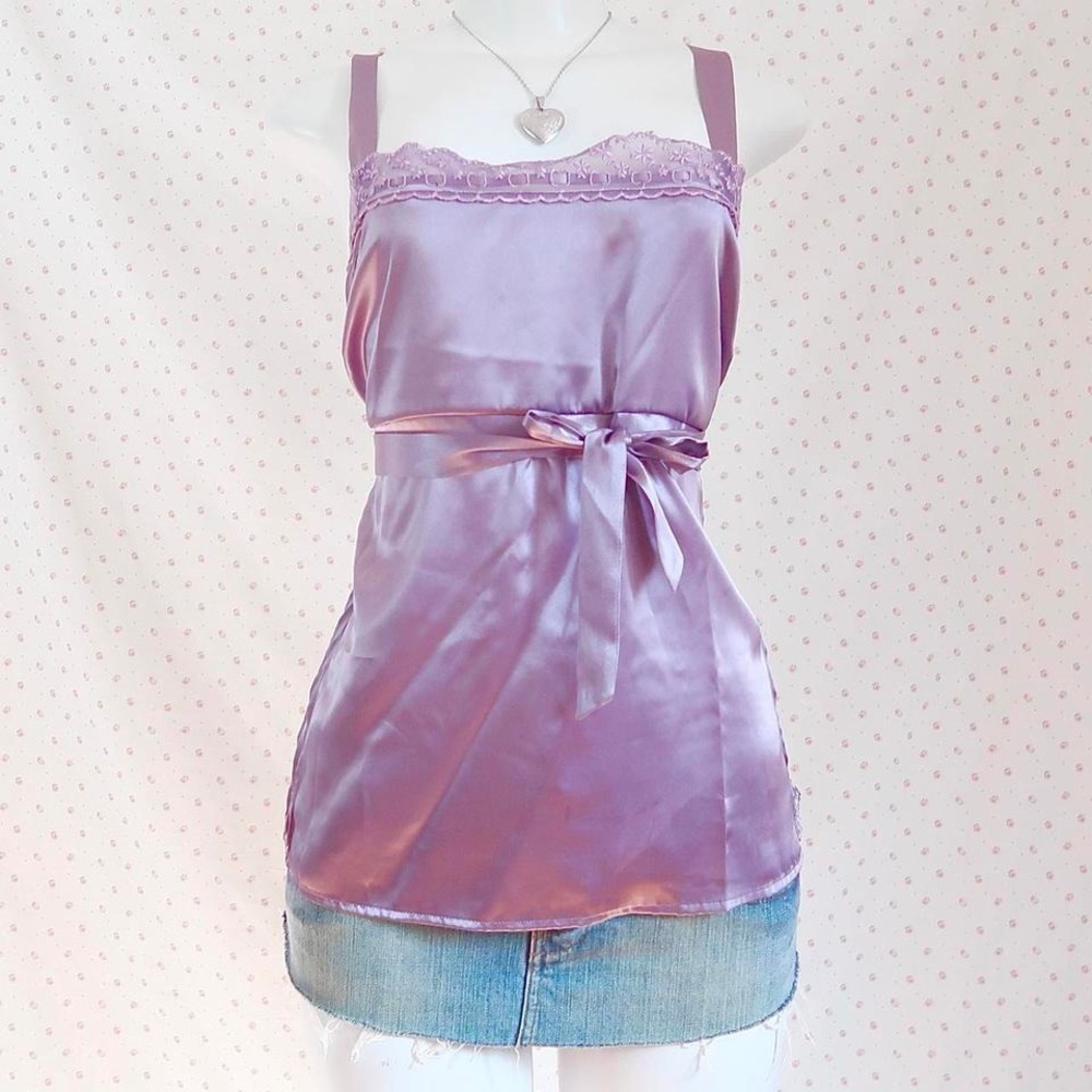 old navy lavender satin cami top lace empire waist xl vintage y2k
